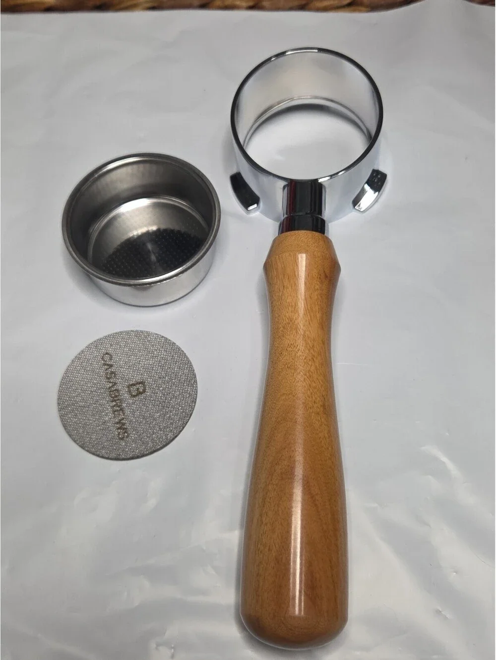 CASABREWS 51mm Bottomless Portafilter with Puck Screen & Real Wood Handle